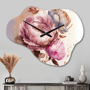 Pink And Gold Rose I - Asymmetric Metal Wall Clock